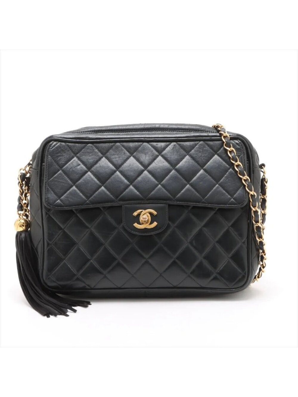 Chanel Quilted Lambskin Leather Fringe Chain Shoulder Bag Crossbody